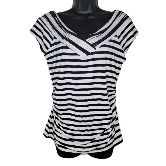 Whbm Women's Striped V-neck Cap Sleeve Top Sizs Medium - Picture 1 of 6